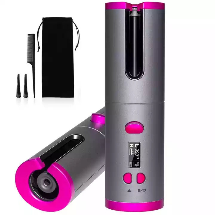 Cordless Automatic Hair Curler, Adjustable Temperature with LCD Display and Timer USB Charging Intelligent Curler