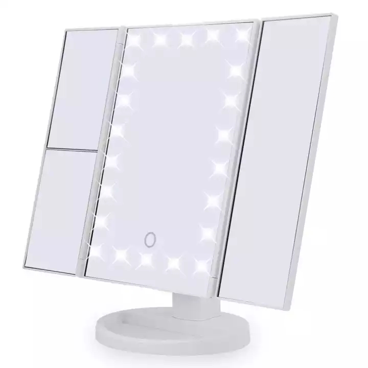 Cosmetic Makeup Mirror Trifold 22 Led Lighted with Touch Screen (White) USB Charging Foldable Light Magnifying Makeup Mirrors